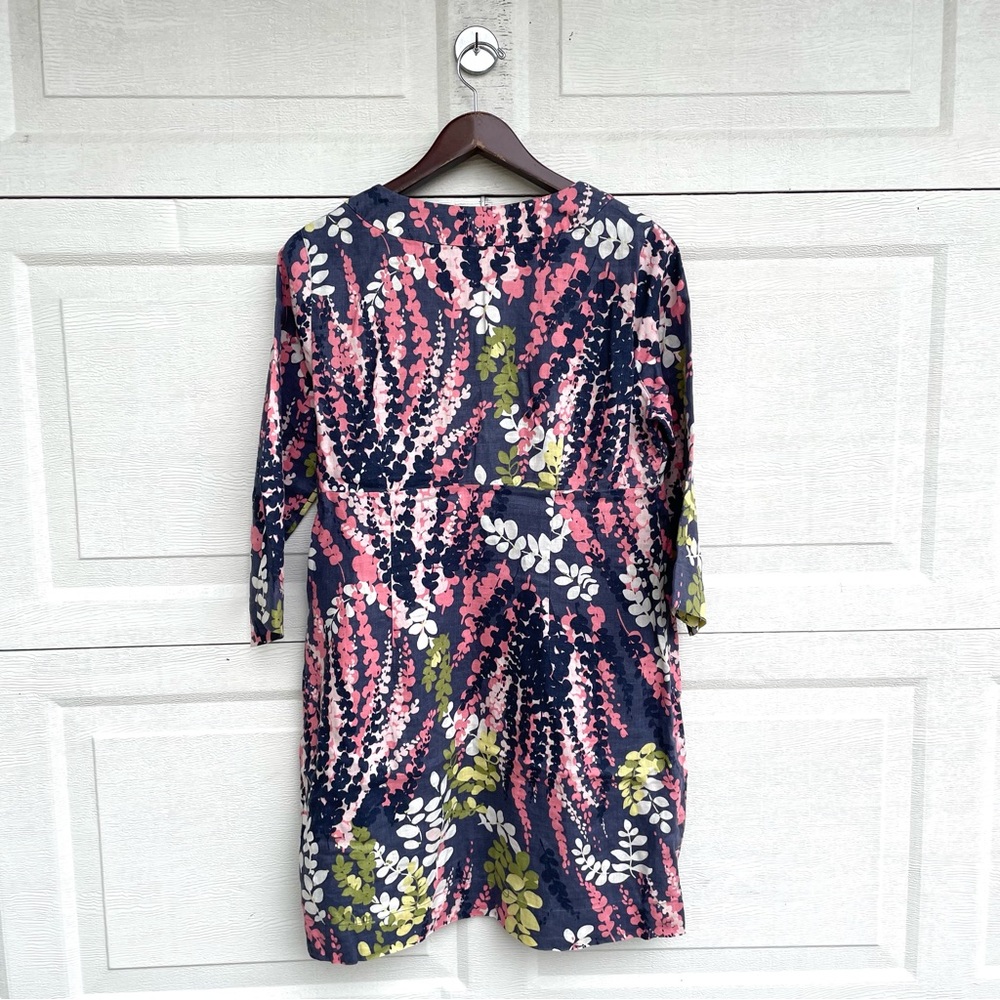 Boden Womens Dress Blue Pink Multi Floral Linen Split V Neck 3/4 Sleeve Size 10 - Picture 3 of 11